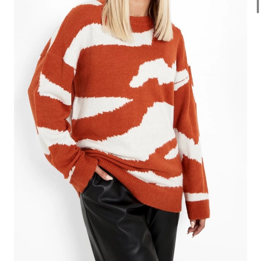 boohoo rust zebra print sweater